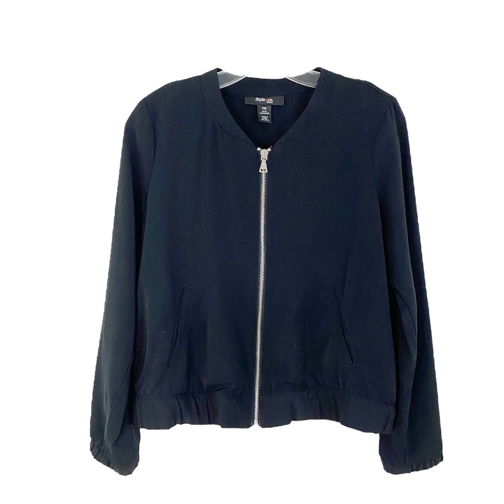 Style & Co Black Bomber Jacket Lightweight Women Petite Size P M HSH